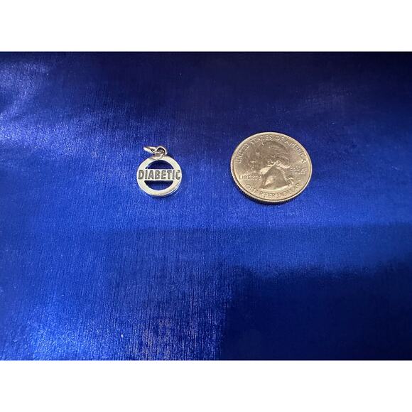 Sterling Silver Oxidized Diabetic Charm, Sterling Silver Medical Diabetic Charm - Picture 4 of 5